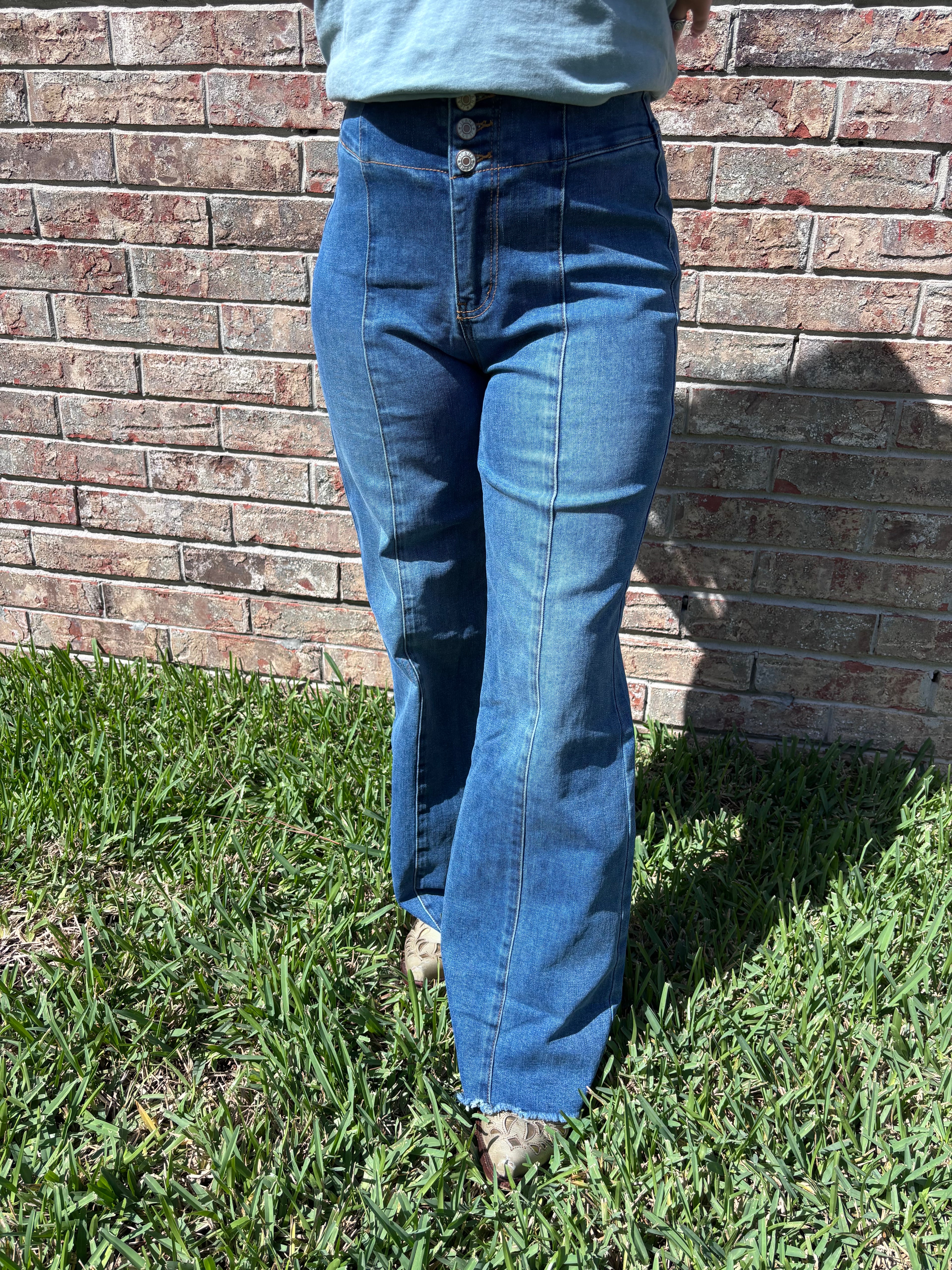 Raw Hem Flare Jeans