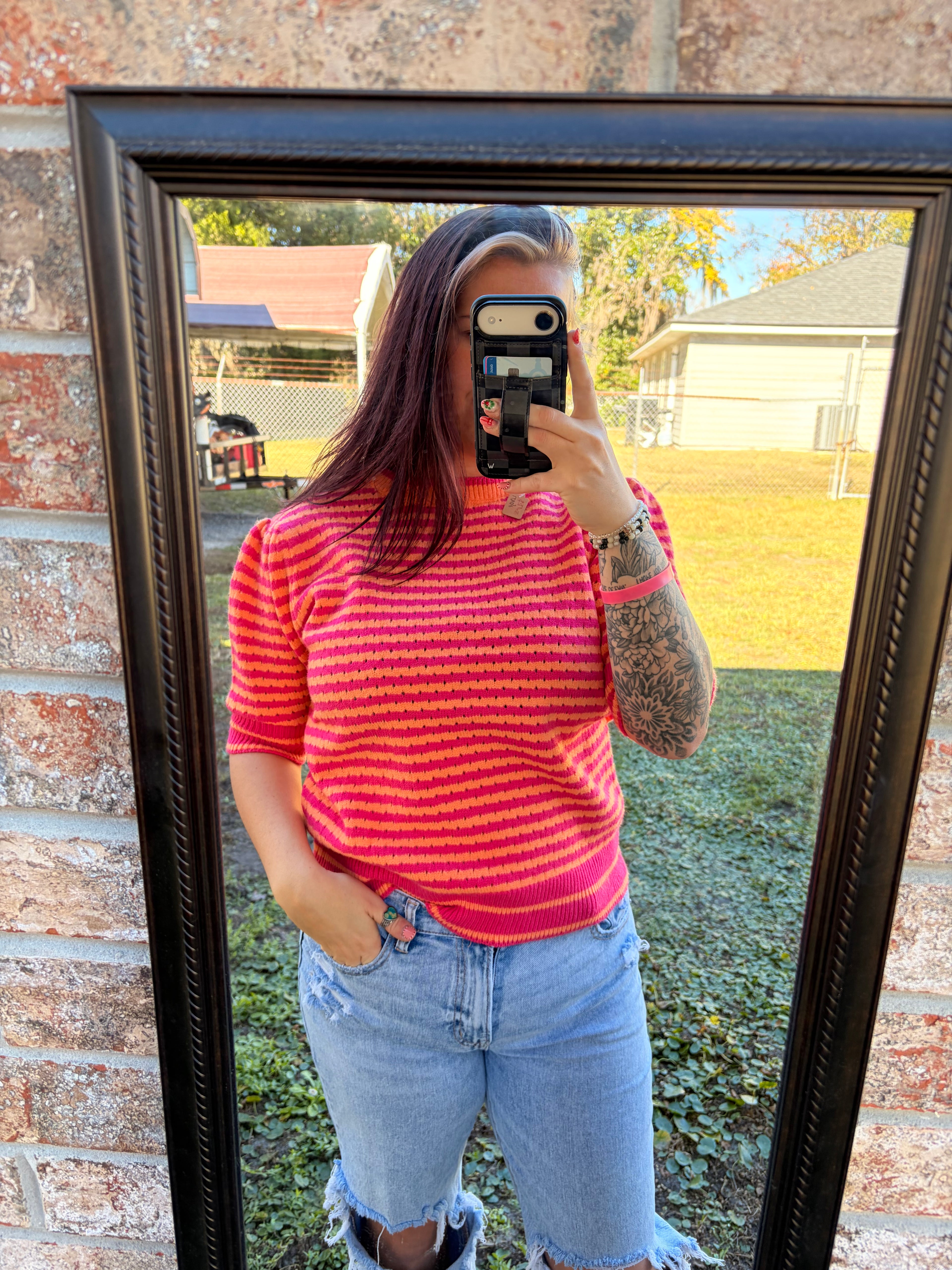 Stripped Puff sleeve Sweater